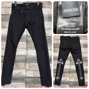 Hot Topic Skinny Jeans Men’s 30x30 Black Denim Stretch Cross Print